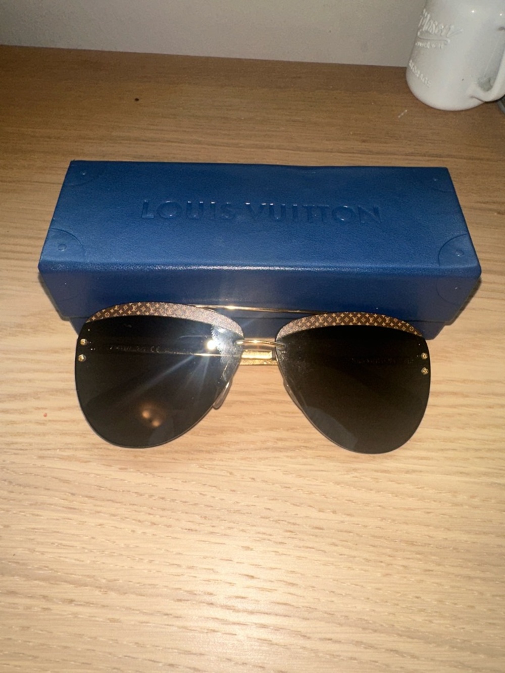 Louis Vuitton Gold Trim Black Lens Sunglasses